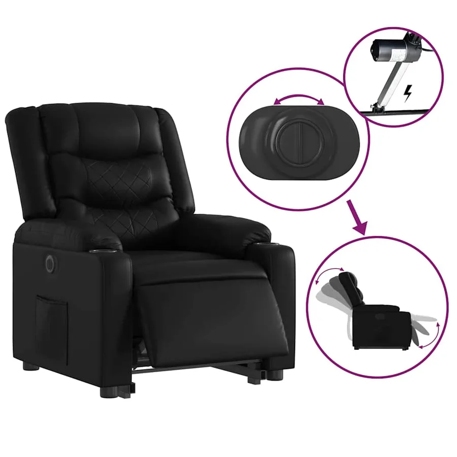 Fauteuil inclinable électrique noir similicuir - 6