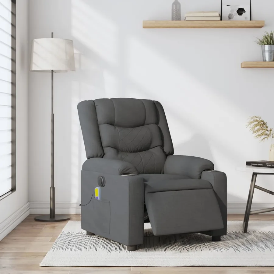 Fauteuil inclinable de massage électrique gris foncé tissu - 15