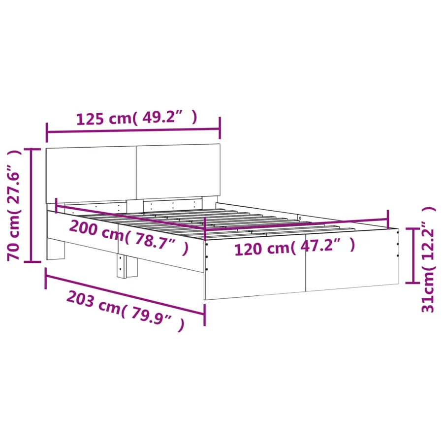 Cadre de lit sans matelas noir 120x200 cm - 10