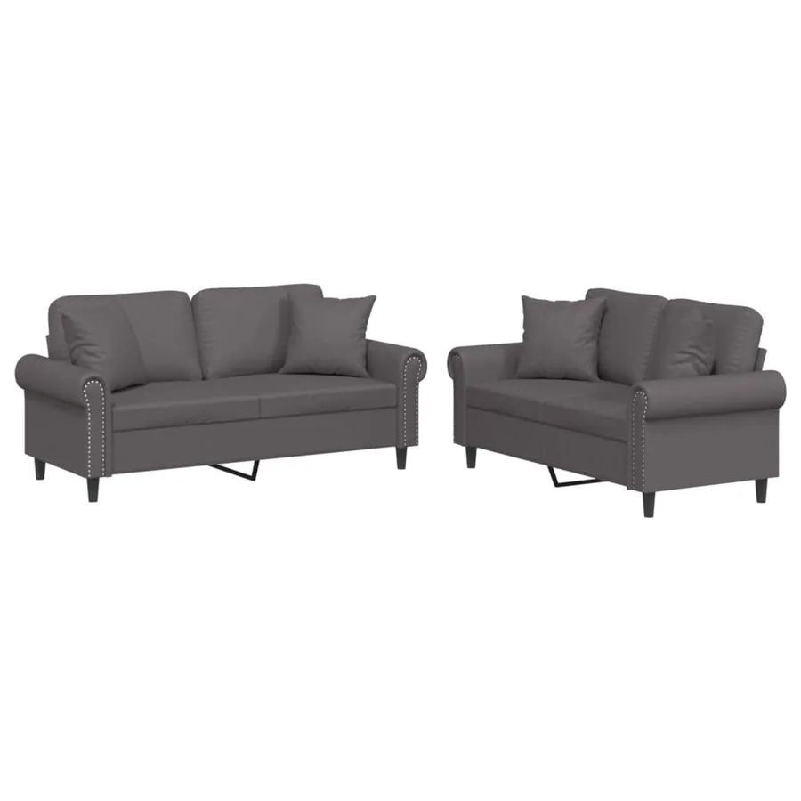 Ensemble de canapés 2 pcs avec coussins gris similicuir - 2