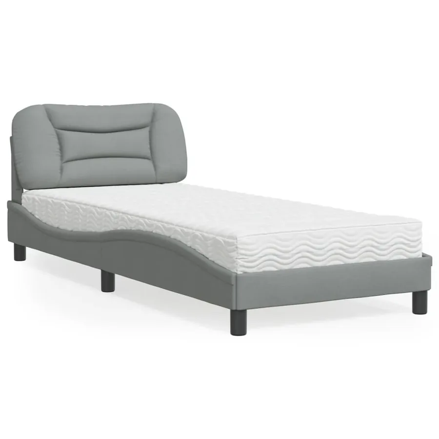 Lit avec matelas Hvar gris clair 90x190 cm tissu