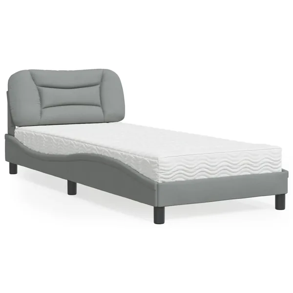 Lit avec matelas Hvar gris clair 90x190 cm tissu