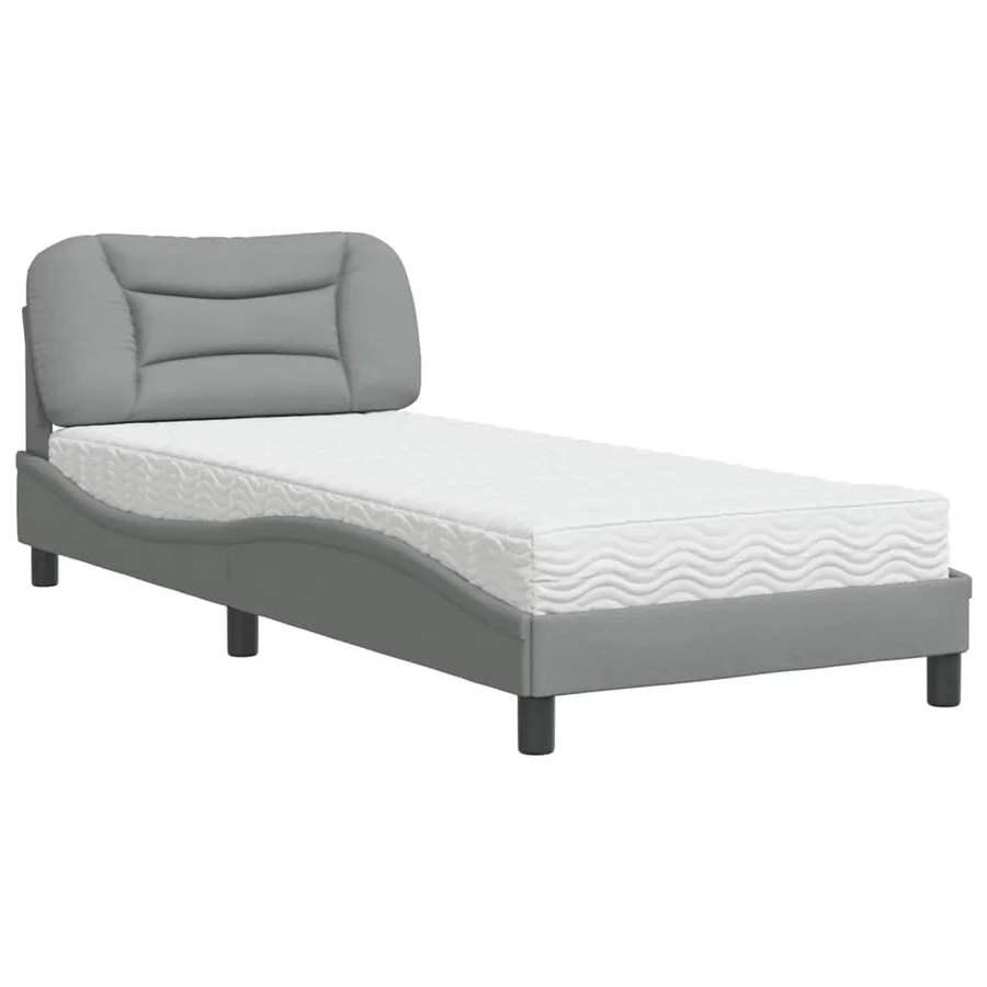 Lit avec matelas Hvar gris clair 90x190 cm tissu - 2