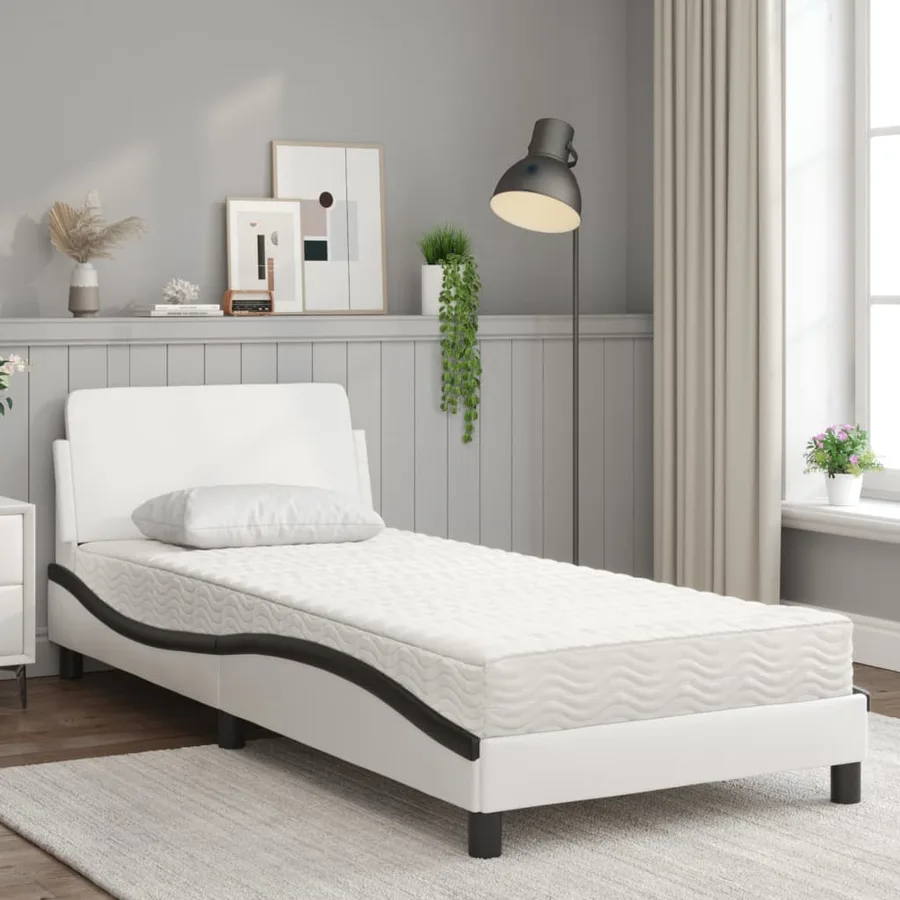 Lit avec matelas Dover blanc et noir 90x190 cm similicuir - 3
