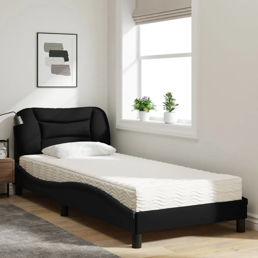 Lit avec matelas Hvar noir 90x190 cm tissu - 3