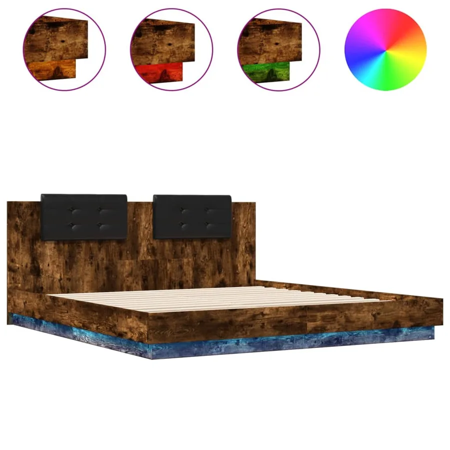 Cadre de lit avec LED sans matelas chêne fumé 180x200 cm - 2