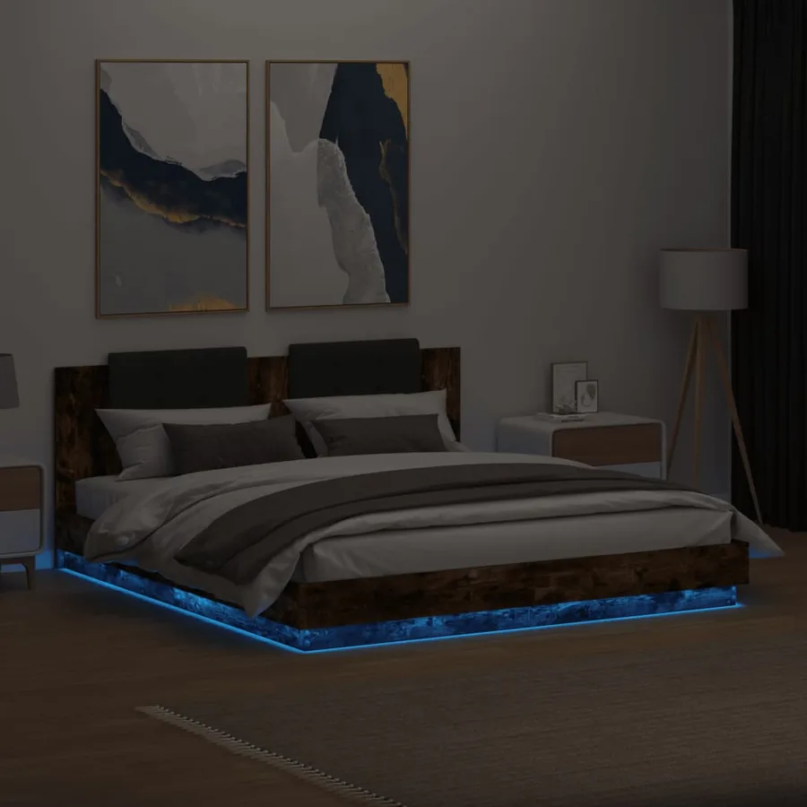 Cadre de lit avec LED sans matelas chêne fumé 180x200 cm - 4
