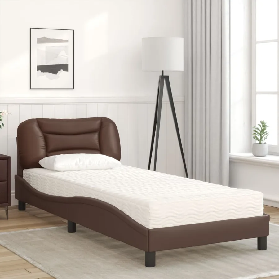 Lit avec matelas Hvar marron 90x190 cm similicuir - 3