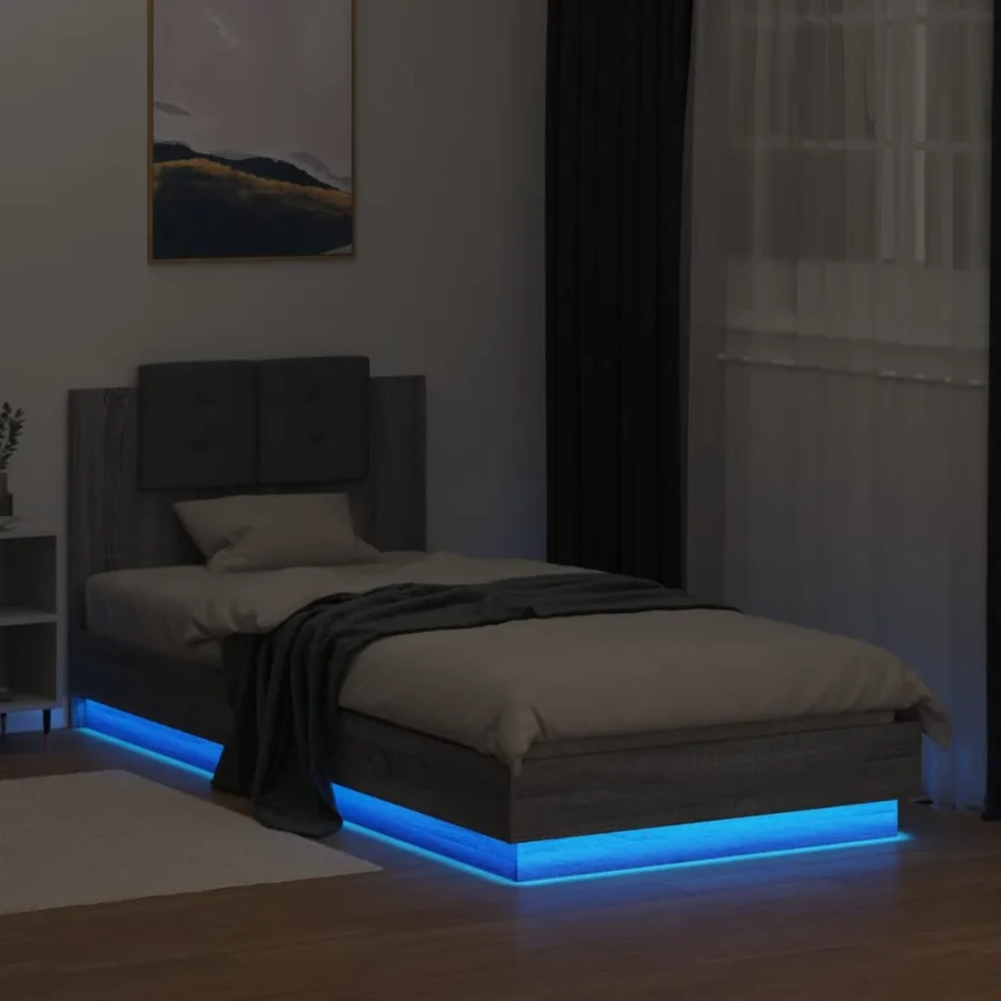 Cadre de lit avec LED sans matelas sonoma gris 100x200 cm - 4