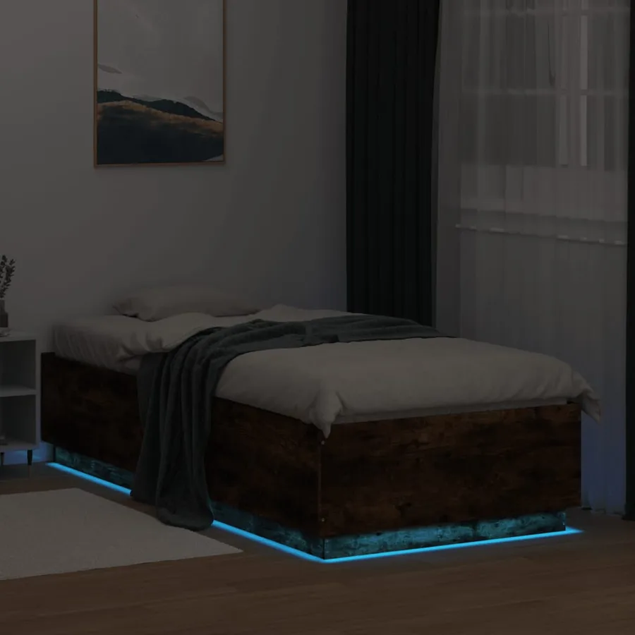 Cadre de lit avec LED sans matelas chêne fumé 90x200 cm - 4
