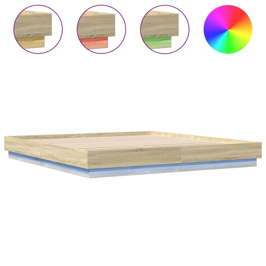 Cadre de lit avec LED sans matelas chêne sonoma 200x200 cm - 2