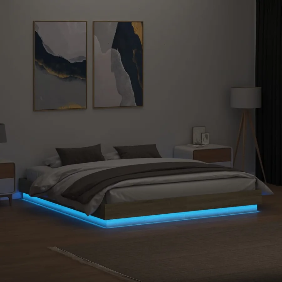 Cadre de lit avec LED sans matelas chêne sonoma 200x200 cm - 4