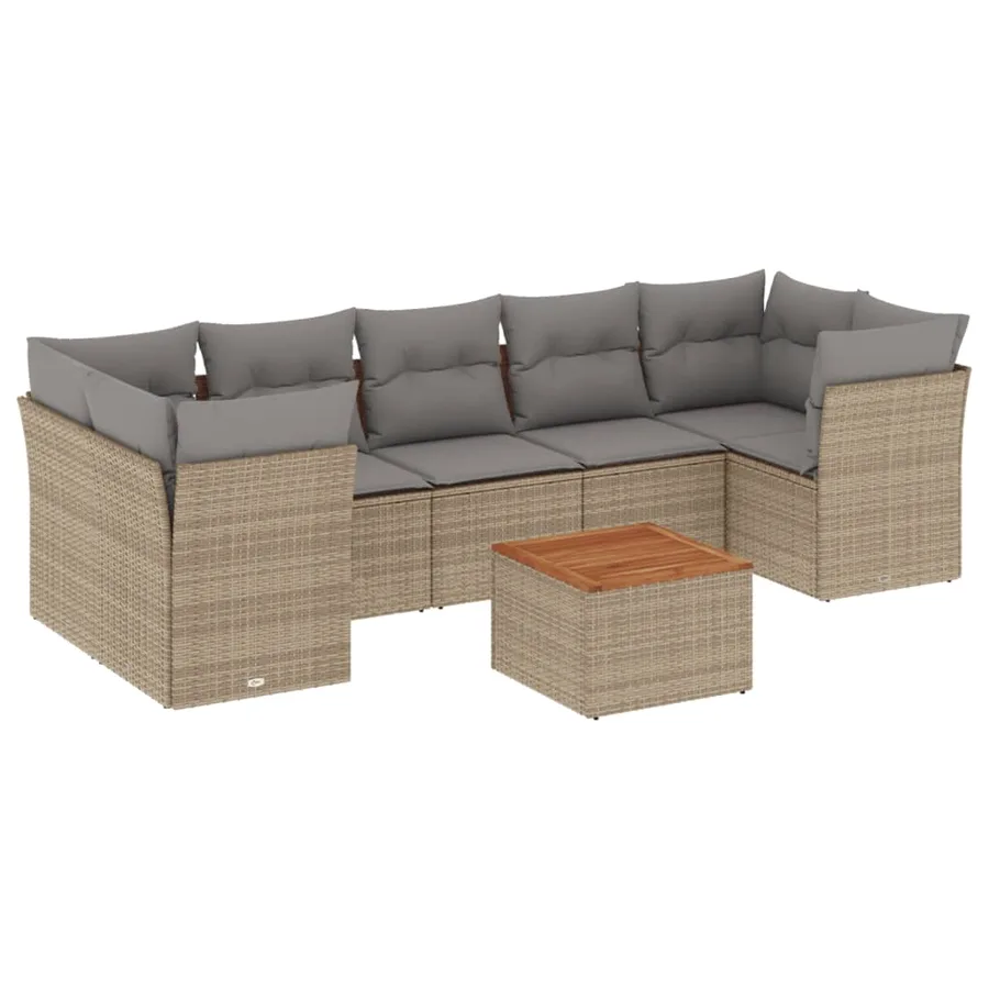 Salon de jardin avec coussins 8pcs mélange beige résine tressée - 2