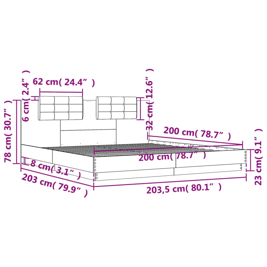 Cadre de lit sans matelas sonoma gris 200x200 cm - 9