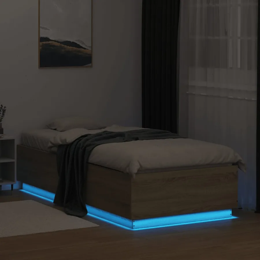 Cadre de lit avec LED sans matelas chêne sonoma 90x200 cm - 4