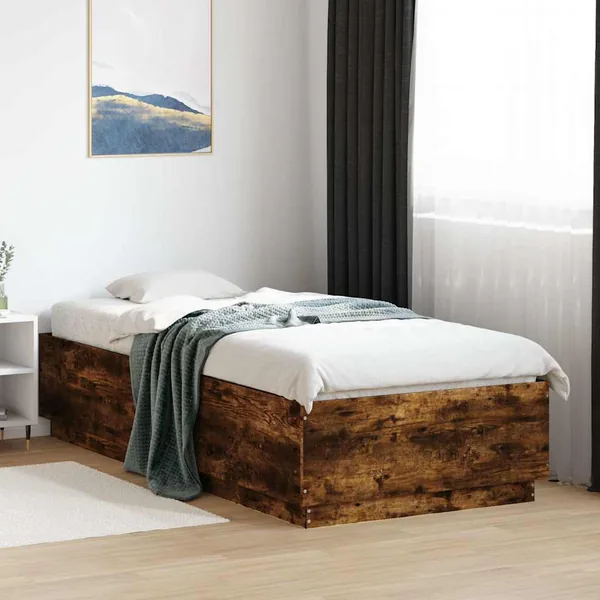 Cadre de lit avec LED sans matelas chêne fumé 100x200 cm