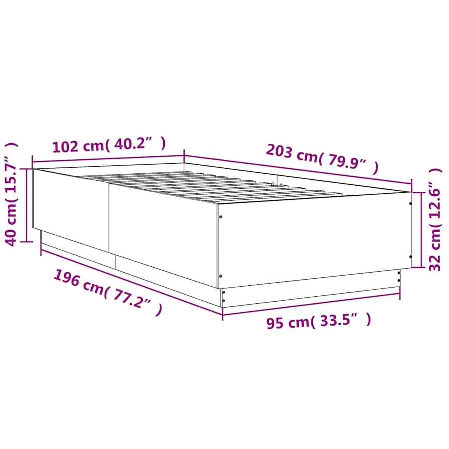 Cadre de lit avec LED sans matelas chêne fumé 100x200 cm - 14
