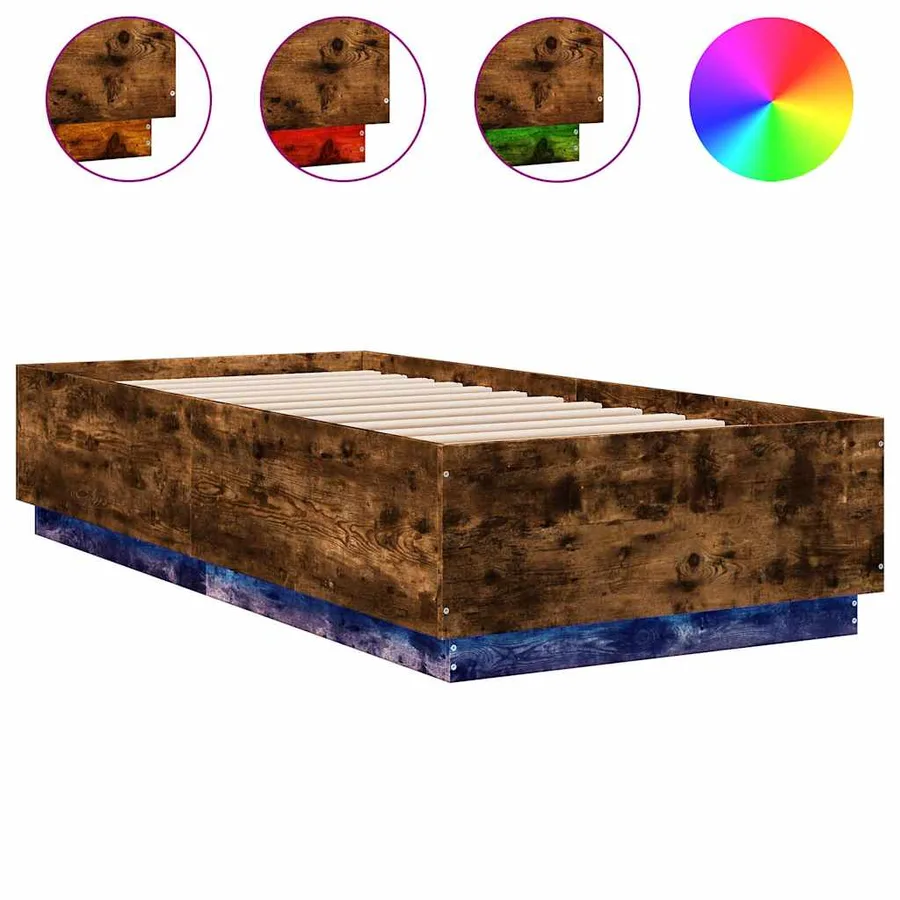 Cadre de lit avec LED sans matelas chêne fumé 100x200 cm - 2