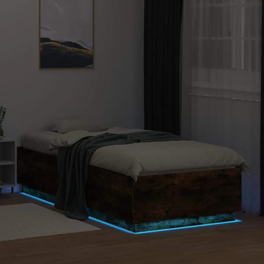 Cadre de lit avec LED sans matelas chêne fumé 100x200 cm - 4