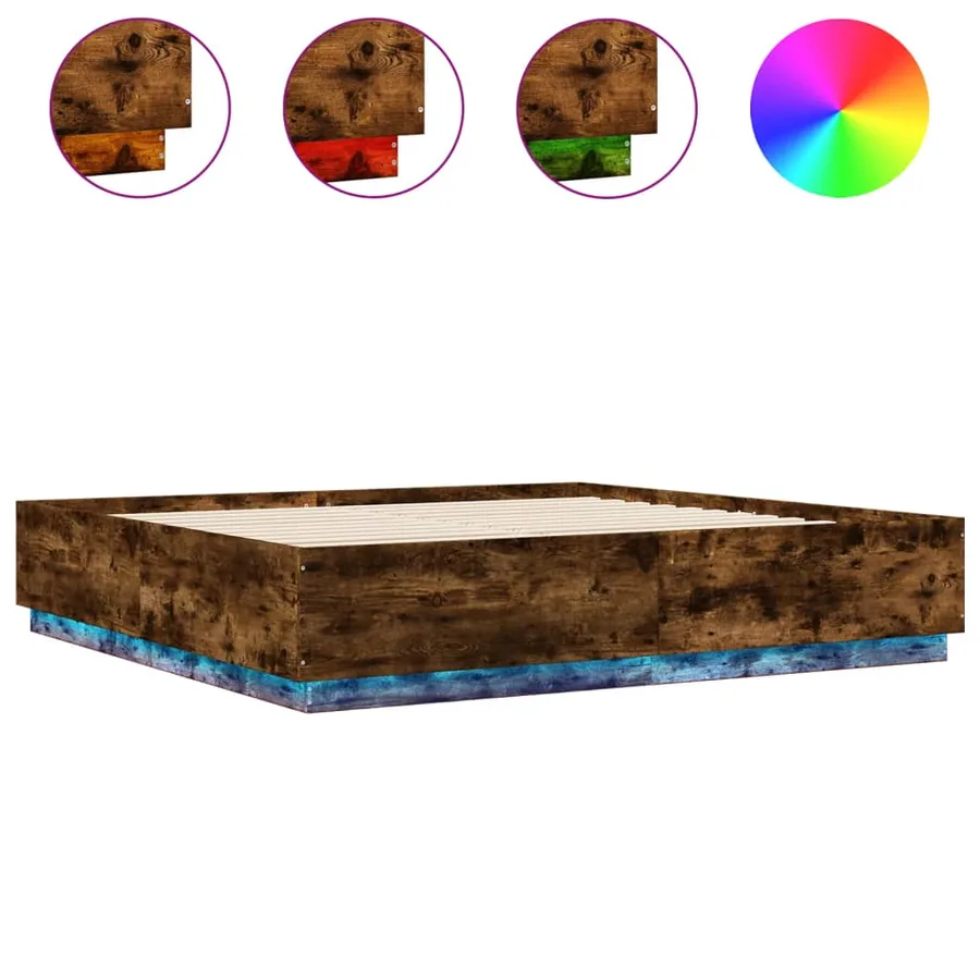 Cadre de lit avec LED sans matelas chêne fumé 200x200 cm - 2