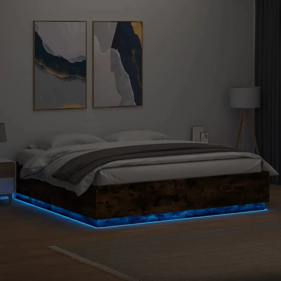 Cadre de lit avec LED sans matelas chêne fumé 200x200 cm - 4