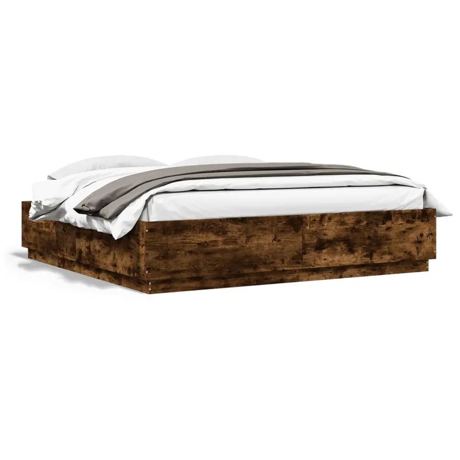 Cadre de lit avec LED sans matelas chêne fumé 200x200 cm - 5