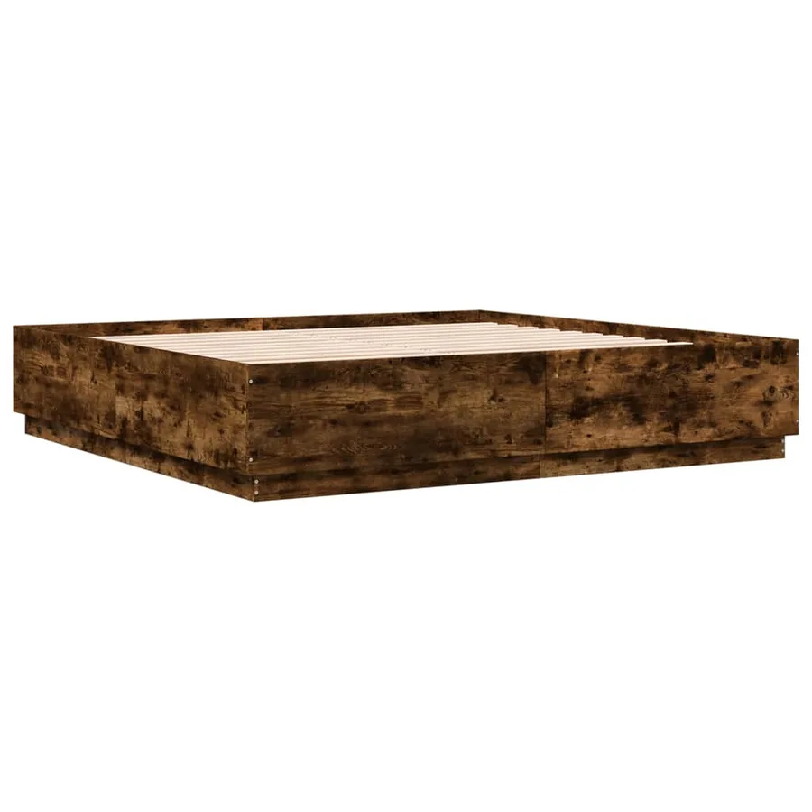 Cadre de lit avec LED sans matelas chêne fumé 200x200 cm - 8