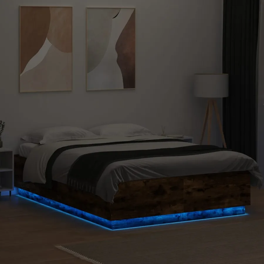 Cadre de lit avec LED sans matelas chêne fumé 140x200 cm - 4