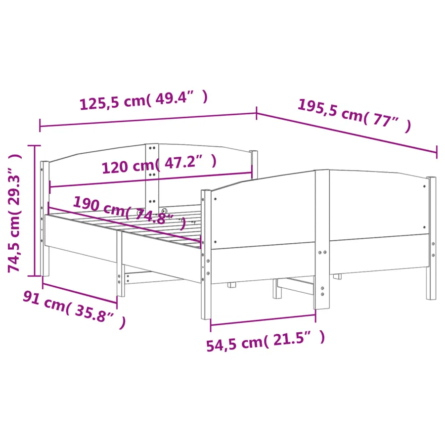 Cadre de lit sans matelas blanc 120x190 cm bois de pin massif - 9