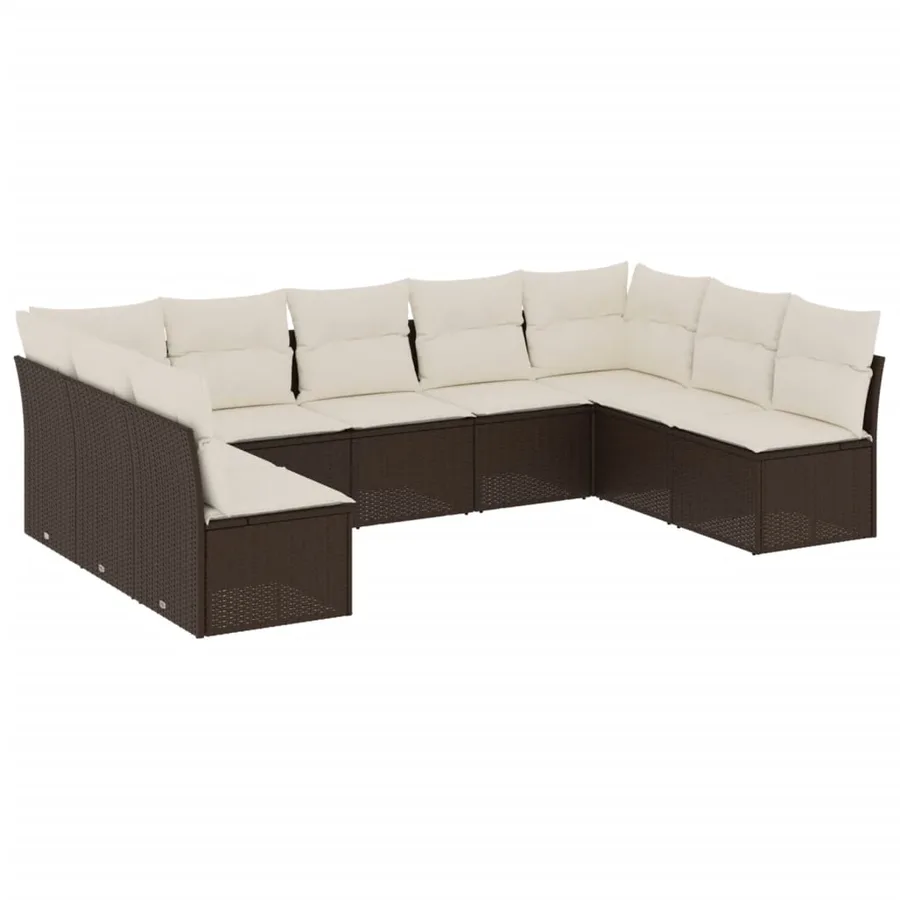 Salon de jardin avec coussins 9 pcs marron résine tressée - 2