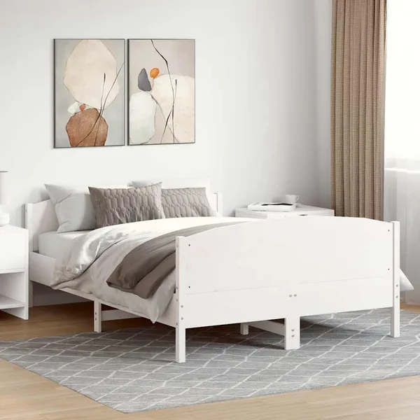Cadre de lit sans matelas blanc 150x200 cm bois de pin massif