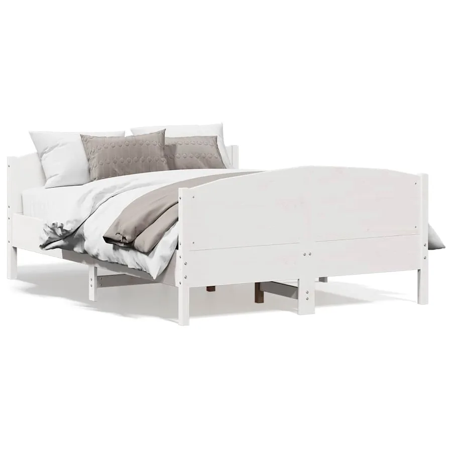 Cadre de lit sans matelas blanc 150x200 cm bois de pin massif - 2