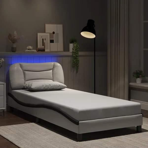 Cadre de lit avec LED sans matelas Hvar blanc et noir 90x190 cm
