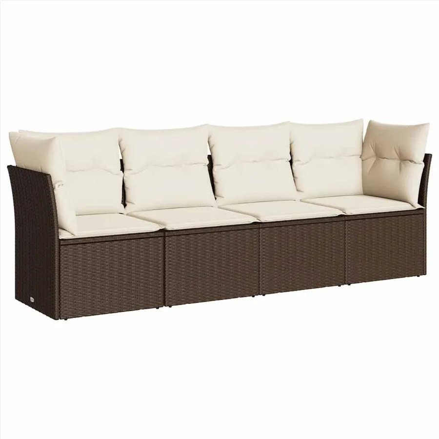 Salon de jardin 4 pcs avec coussins marron résine tressée - 2