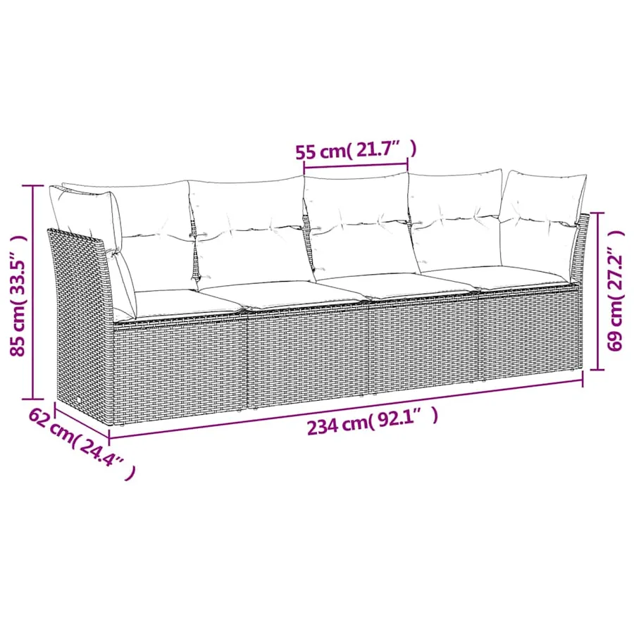 Salon de jardin 4 pcs avec coussins marron résine tressée - 3