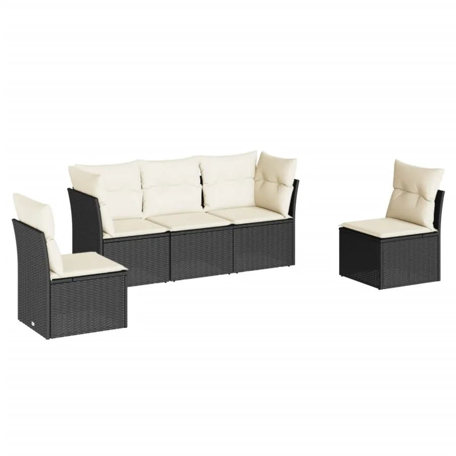 Salon de jardin 5 pcs avec coussins noir résine tressée - 2
