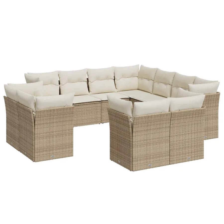 Salon de jardin 11 pcs avec coussins beige résine tressée - 2