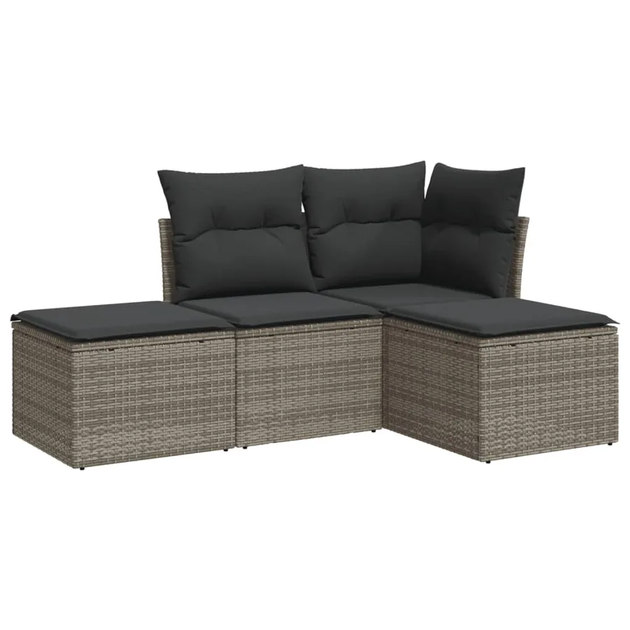 Salon de jardin 4 pcs avec coussins gris résine tressée - 2