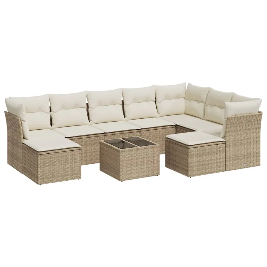 Salon de jardin avec coussins 10 pcs beige résine tressée - 2