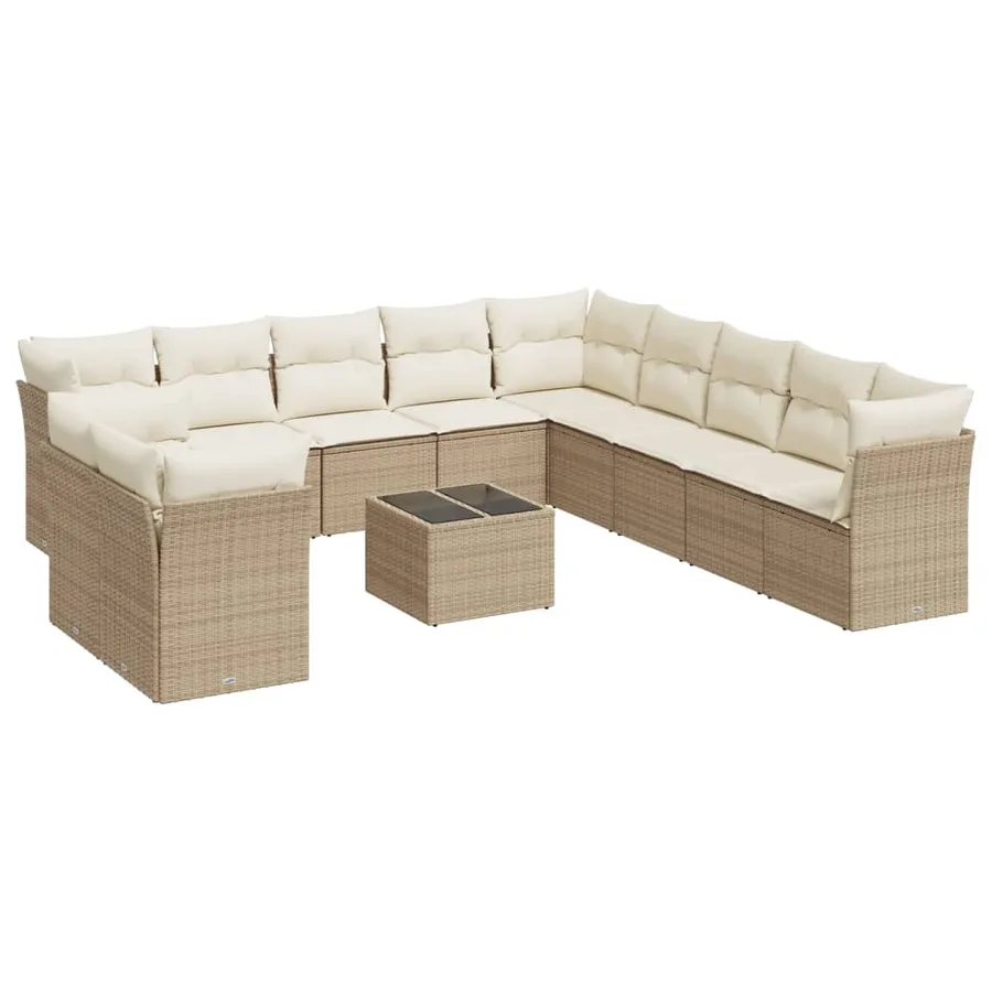 Salon de jardin avec coussins 12 pcs beige résine tressée - 2