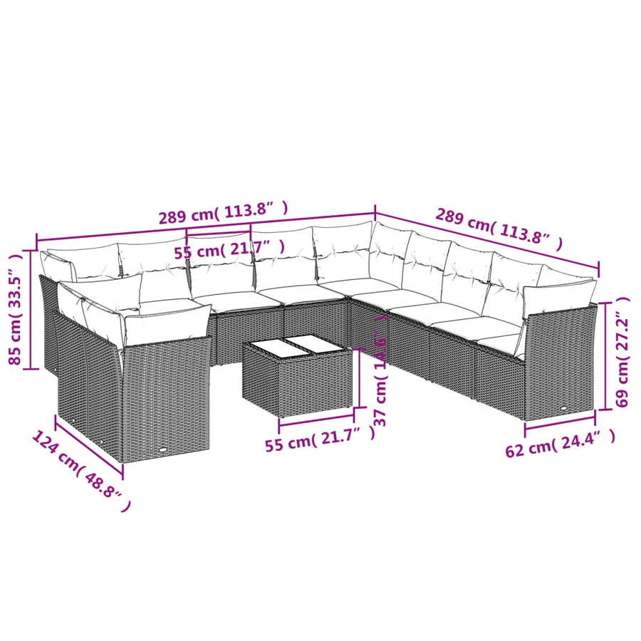 Salon de jardin avec coussins 12 pcs beige résine tressée - 3