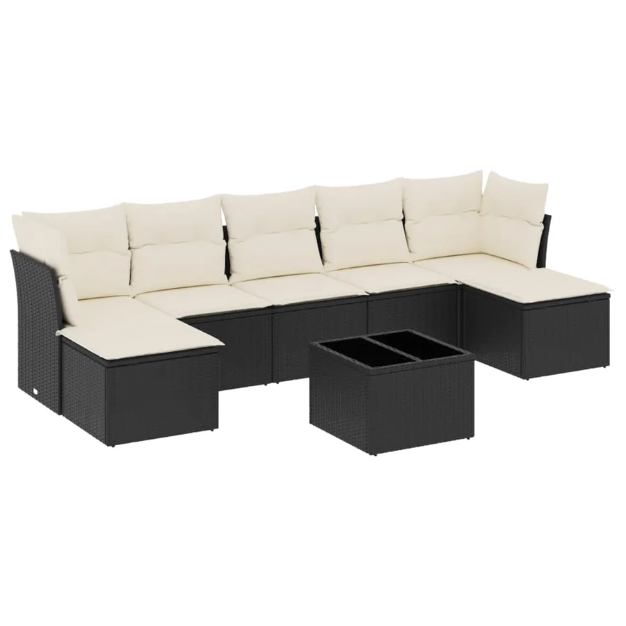 Salon de jardin 8 pcs avec coussins noir résine tressée - 2
