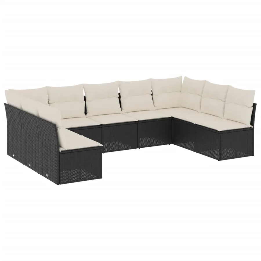 Salon de jardin 9 pcs avec coussins noir résine tressée - 2