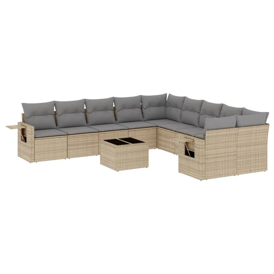 Salon de jardin 11 pcs avec coussins beige résine tressée - 2