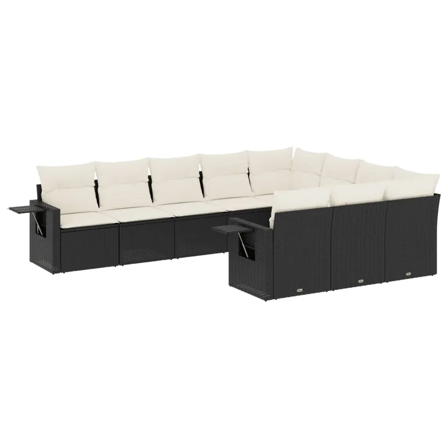 Salon de jardin 10 pcs avec coussins noir résine tressée - 2