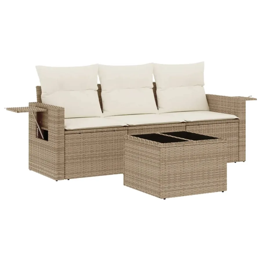 Salon de jardin avec coussins 4 pcs beige résine tressée - 2