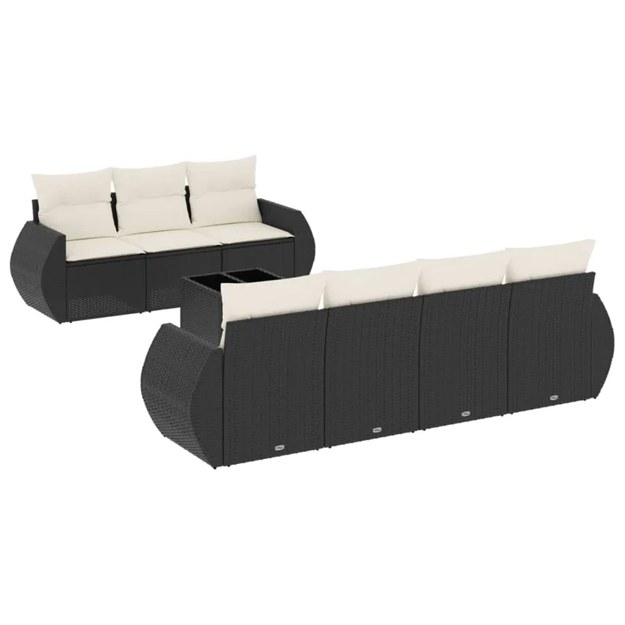 Salon de jardin 8 pcs avec coussins noir résine tressée - 2