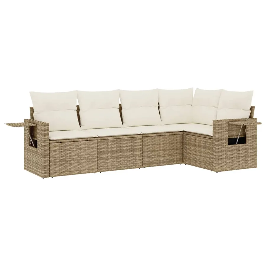 Salon de jardin avec coussins 5 pcs beige résine tressée - 2