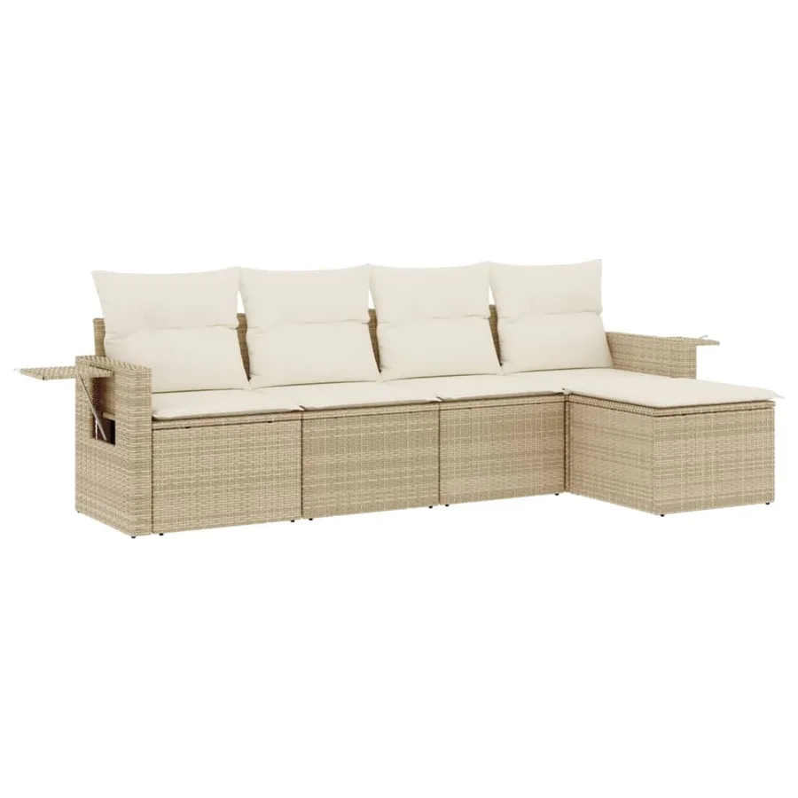 Salon de jardin avec coussins 5 pcs beige résine tressée - 2
