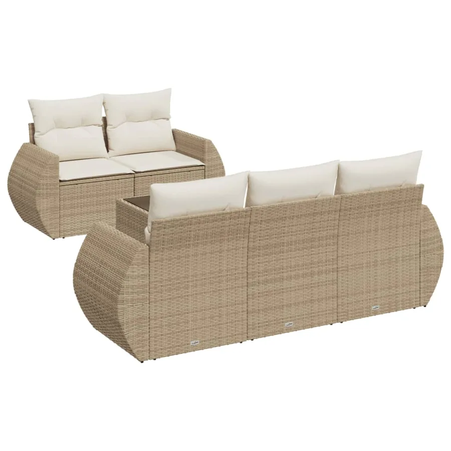 Salon de jardin avec coussins 6 pcs beige résine tressée - 2